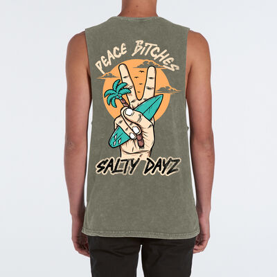 Stone Wash Men's Singlet ~ Peace Bitches. Thumbnail