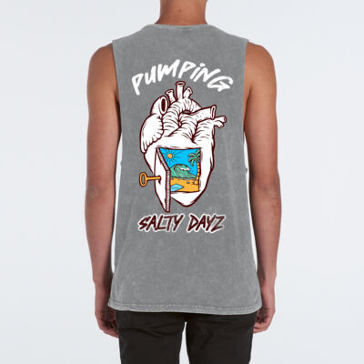 Stone Wash Mens Singlet ~ Pumping Waves. Thumbnail