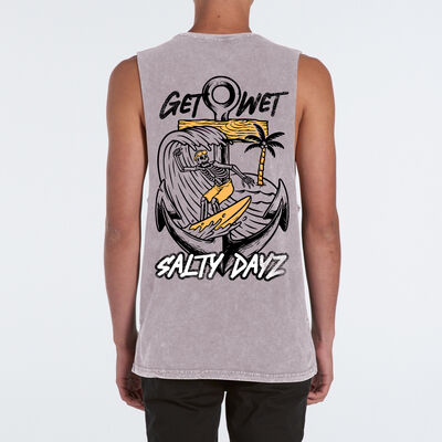 Stone Wash Men's Singlet ~ Get Wet Anchor.  Thumbnail