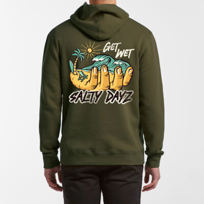 Salty Dayz Classic Unisex Hoodie ~ Get Wet Hand – Hooded Jumper. Thumbnail
