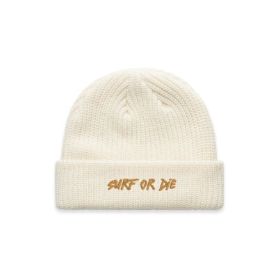 Knitted Beanie ~ Surf or Die. Thumbnail